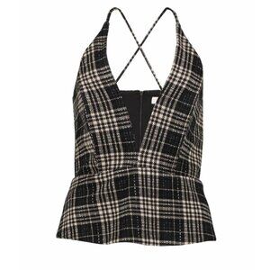 Bishop + Young Plaid Ethey Peplum Tweed Halter Top Size S Preppy Dark Academia